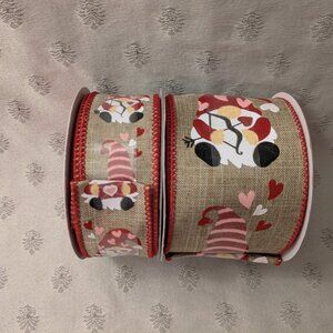 New! Set of Two Gnome Hearts Wired Ribbon Rolls